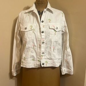Sweet Lily Palm tree embroidered denim jacket - size medium.